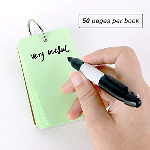 200 Pieces 3.5 x 2.2 Inches Multicolor Kraft Paper Binder Ring with Portable Pen Easy Flip Flash Card Study Cards Note Cards Memo Cards DIY Greeting Cards