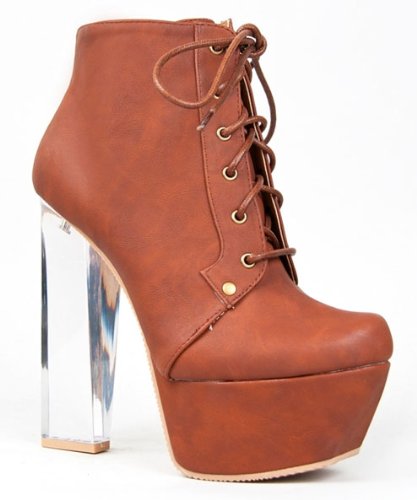 orange booties with clear heel