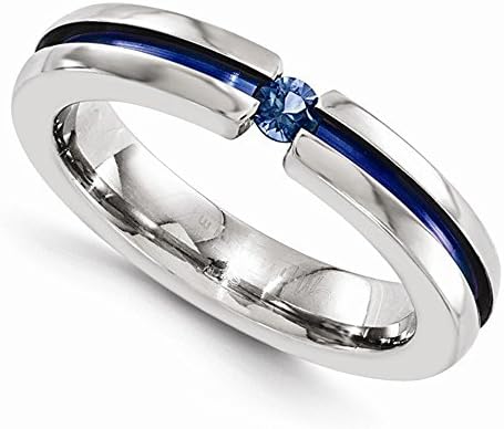 Edward Mirell Titanium Tension Set Blue Sapphire and Anodized Groove 4mm Wedding Band