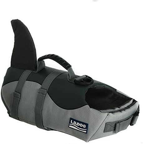 Dog Life Jacket Fish Style Pet Floatation Vest - Pool, Beach, Boating (M, Gray Shark)
