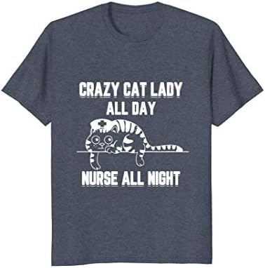 Mens Crazy Cat Lady All Day Nurse All Night T-shirt Large Heather Blue