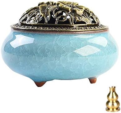 Zaoniy Ceramic Home Incense Burner with Fireproof Cotton,Porcelain Incense Holder,Porcelain Charcoal Censer for Use with Resin Granular Powder Cone or Coil Incense (Blue-2)