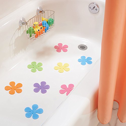 InterDesign Floral Plastic Non-Slip Safety Tub Treadz for Shower, Bathtub 4" x 4", Set of 8 Multi-Colored
