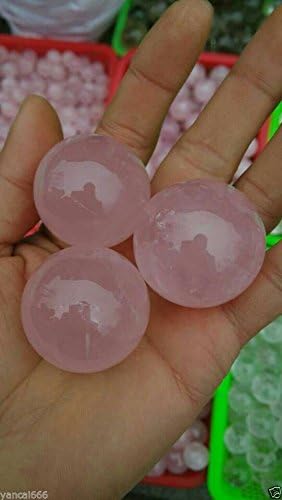 3Pcs 35-40Mm Natural Rose Quartz Crystal Sphere Ball Heal