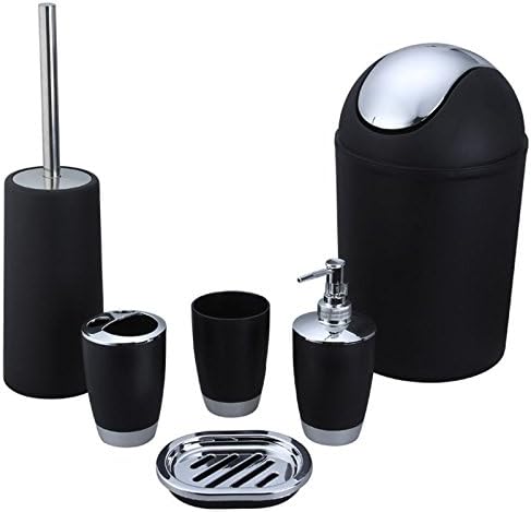 Candy Grils 6 Piece Plastic Bath Accessory Bathroom Set, Lotion Dispenser,Toothbrush Holder,Tumbler Cup,Soap Dish, Trash Can,Toilet Brush Set