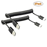 Seadream 2Pack Coiled Type-C USB C Cable,Coiled USB C to USB 2.0 A Male Charger Cable for Car Galaxy S9 S8, Note 8 7, C9 C7 Pro and Other Type-C Devices,Stretched to 3 Feet (Black)