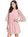MAKEMECHIC Women's Casual Crewneck Half Sleeve Summer Chiffon Tunic Dress Pink S