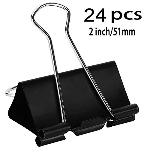 LOYMR 24 PCS Extra Large Binder Clips 2-Inch(51mm), Big Paper Clamps for Office Supplies, File Clip (Black)