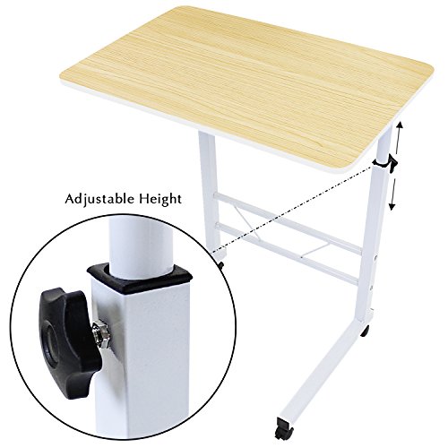 Jerry & Maggie - Adjustable Height Desk Laptop Desk Movable Bedside Table Lapdesk with 4 Wheels Flexible Wooden Stand Desk Cart Tray Side Table - Light Wood Tone - Thumbnail 3