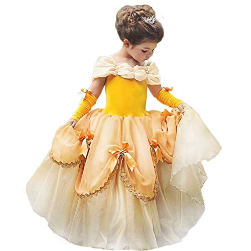 Belle Costumes Dress Up Party Girls Princess Cosplay Halloween Kids Ball Gown 2-13Years Gold