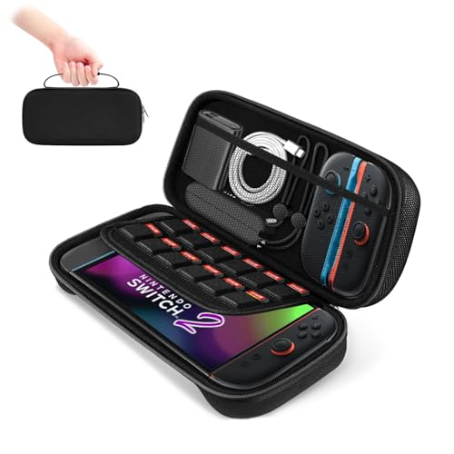 LYXFZQ Carrying Case Compatible with Nintendo Switch 2 (2025), Portable Protective Hard Shell Travel Pouch with 12 Games Cartridges Game Bag for Console & Accessories- Black