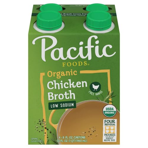 PACIFIC FOODS ORGANIC FREE RANGE CHICKEN BROTH, LOW SODIUM, 8 FL OZ (PACK OF 4)