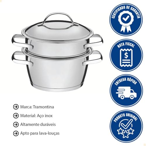 Cuscuzeira com Fundo Triplo 2 Peça, Tramontina, 65650050, Inox