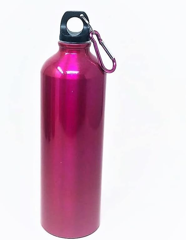 Children's 500 ml Thermal Aluminium Water Bottle with Carabiner, Aluminium Water Bottle, Fuchsia Glossy Finish, Bottles for School, Outdoor Sports, Gym, Yoga.