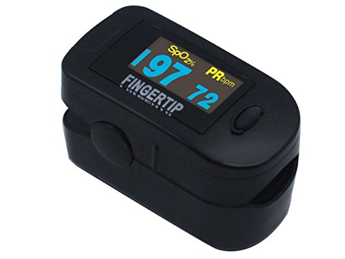 Concord BlackOx Deluxe Dual Color OLED Display Fingertip Pulse Oximeter with 6-way Display, Carrying Case and Lanyard