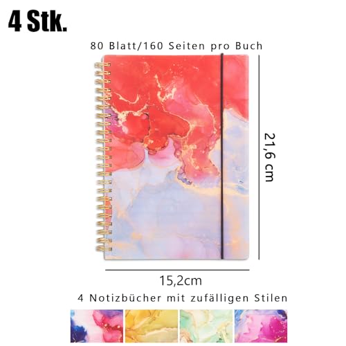HAKACC 4 Stück Spiralnotizbuch A5, 80 Blatt Hardcover Spirale Notizblock 21 x 15cm College liniert Tagebuch für Damen und Herren Arbeit Büro Schule