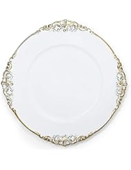 Allgala 13-Inch 6-Pack Heavy Quality Round Charger Plates-Floral White Gold Trim-HD80341