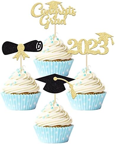 Gyufise 24 topper per cupcake di laurea 2022 argento glitterato classe