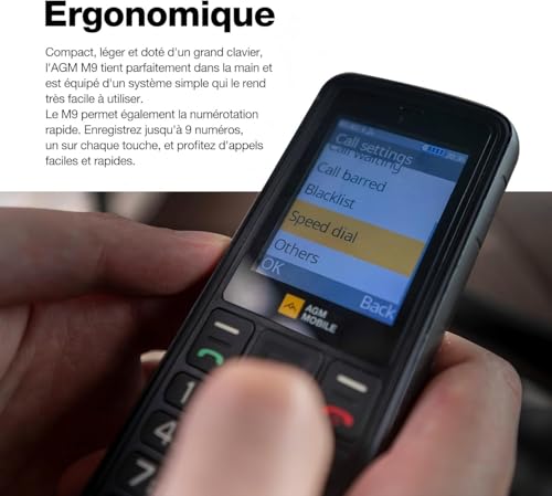 AGM M9 4G Rugged Mobile Phone, Waterproof IP68 and IP69K, Large Keys, Wide Font, Short Dialing, 3 Card Slots, FM Radio, Flashlight, 1200 mAh Battery