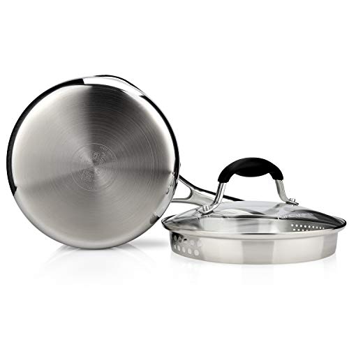 AVACRAFT TriPly Stainless Steel Saucepan with Glass Strainer Lid, Two