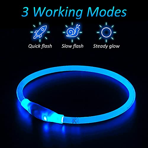 PZRLit LED Dog Collar Light-USB Rechargeable Light Up Dog Collar, Adjustable TPU Cut to Size for Small Medium Large Dogs, Safety Glow Puppy Collar for Night Walking（Navy Blue)