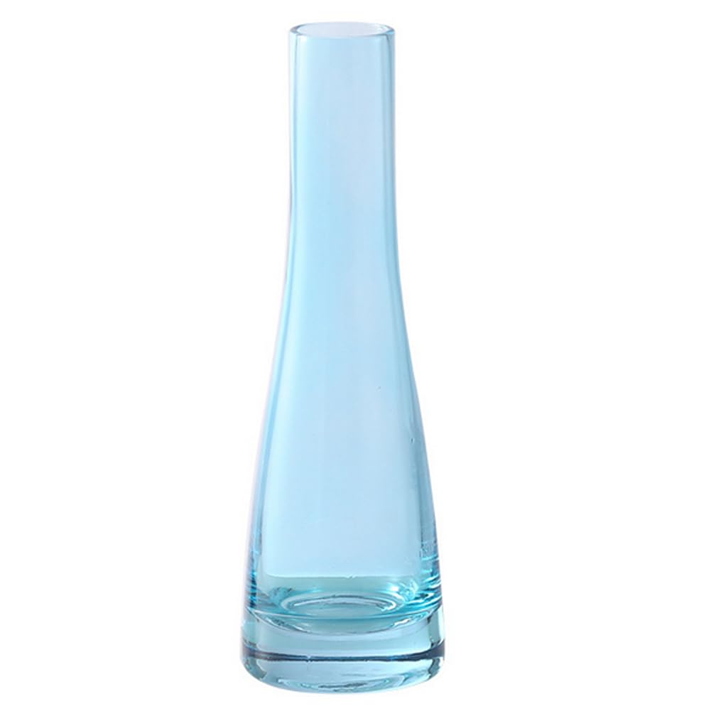 Handmade Blown Glass Art Bud Vase Clear Small Decorative Flower Vase Single Stem Vase Bottle for Centerpieces Wedding Party Home Table Decor (Blue)