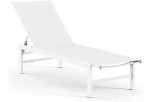 Vexwalx Outdoor Lounge Chairs for Pool, Aluminum Chaise Lounge Chairs with 5-Position Recliner, Patio Lounge Chair for Backyard, Poolside, Deck, Lawn, White