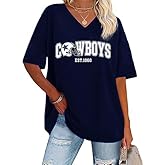 Football Shirt for Women Oversized Vintage Game Day Tshirt Football Season V Neck Casual Short Sleeve Tops