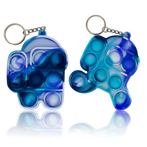 2PCS Mini Simple Dimple Fidget Toys Keychain, Small Among-Us Push Pop Its Bubble Sensory-Toys, Stress Reliever Squeeze Tiny Pop Fidget Toys Keychain Gadgets Gift for Girls Boys (Stand Blue+Run Blue)