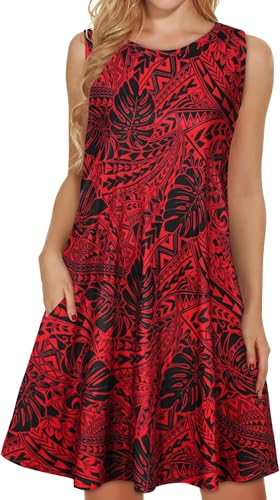 Women's Summer Dresses Sleeveless Floral Sundress, Red Leaf, M at Amazon