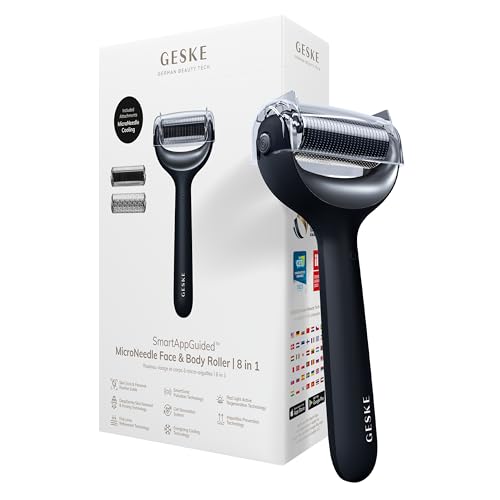 GESKE SmartAppGuided™ MicroNeedle Face & Body Roller | 8 in 1 | Derma Roller | Electric roller | Microneedling device | Needle roller | Beauty roller for face and body