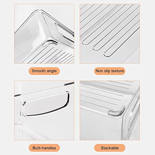 3 Sizes Pack of 9 Stackable Clear Food Storage Bins for Refrigerator, Kitchen Countertop, Pantry Organizer, Plastic Storage Bins with Handles for Spice, Snacks- Not Safe in Dishwasher