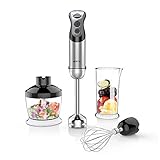 BESTEK 350W 2 Speed 4-in-1 Smart Stick Hand Mixer Blender Set With Food Chopper, Whisk And Beaker
