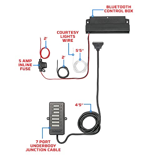 LEDGlow 6pc Bluetooth Million Color Truck LED Underbody Underglow Accent Lighting Kit - Smartphone App - Courtesy Lights - Create Any Color - Water Resistant - Control Box