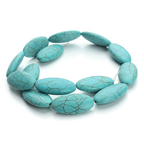 Linsoir Beads Blue Olive Large Turquoise Spacer Beads Loose Stone DIY Craft Jewelry Supplier About 13pcs/strand 1.5cmX2.9cm - Thumbnail 2