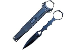 HUAAO Socp Dagger Edc Tactical Fixed Blade Knife Spear Point, Coated Finish Black Handle With Sheath And Clip