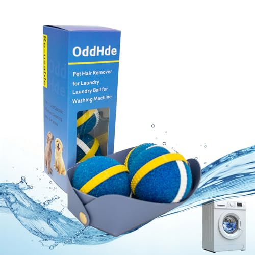 OddHde 2 in 1 Pet Hair Remover for Laundry, Reusable Washing Machine Pet Hair Catcher-Fur, Lint,Cat&Dog Hair Remover for Laundry, Effective Laundry Balls, with Leather Tray Storage Box, 3 PCS (Blue)