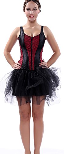 Blidece Womens Fashion Satin Overbust Waist Cincher Boned Corset with Tutu Skirt Dress