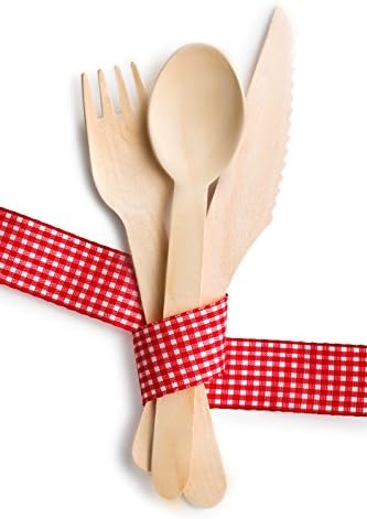 Disposable Wooden Cutlery Utensil Set, Eco-friendly Silverware, Biodegradable. Set of 150 serving utensils (50 forks, 50 knives, 50 spoons). Perfect for Party, Picnic,Camping, Barbecue. Happy Eco day!