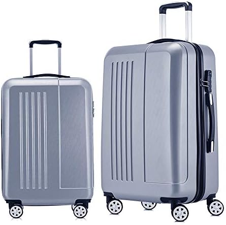 Luggage 2 Piece set Expandable Spinner Hardshell 20inch & 24inch, Silver