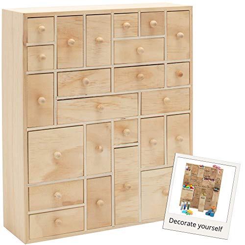 HYGGEHAUS Wooden Storage Organizer with Drawers - Craft Storage | Teacher Toolbox | Desktop Organizer | Apothecary Cabinet | DIY Advent Calendar | 24 Drawer. Unfinished Wood. 12.5in x 14.5in x 4in