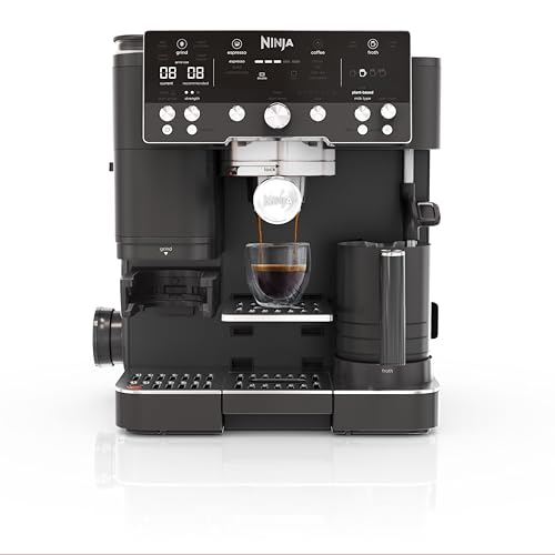 Ninja Luxe Premier 3-in-1-Kaffeemaschine mit Mahlwerk und Aufschäumer für Latte, Cappuccino & Espresso, einfache Handhabung, 4 Voreinstellungen zum Aufschäumen, Mitternachtsschwarz, ES601EUBK