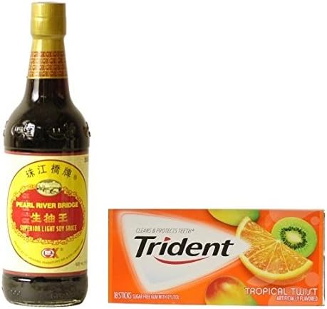 Pearl River Bridge Superior Light Soy Sauce Net 16.9 Floz plus a Free Gift Trident Gum, Tropical Twist Flavor