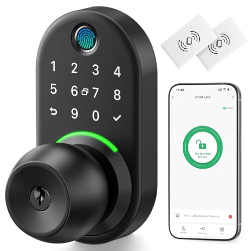 Keypad Smart-Türschloss mit Knauf, Yamiry Keyless Entry Türschloss mit Griff, Fingerabdruck-Türknauf für Haustür, elektronisches Code-Smart-Schloss, d