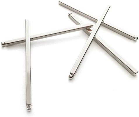 10 Pieces - 16K Silver Plated Long Vertical 4-Sided Stamping Blank Bar Ready to Stamp Jewelry Supply Pendant 2" x .08" (50mm x 2mm) - 10PL4B (Silver)