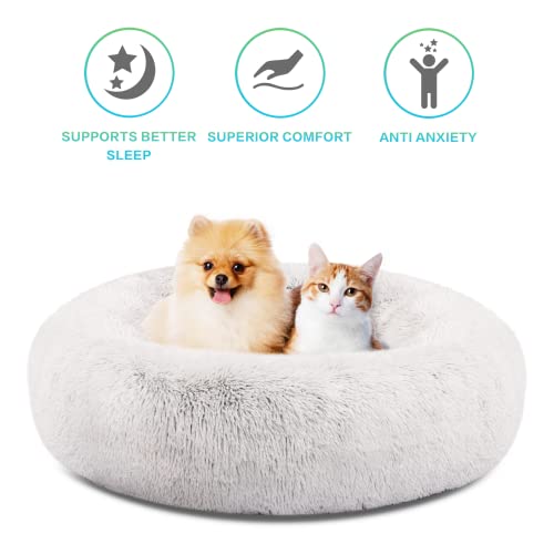 SAVFOX Plush Calming Dog Beds, Donut Dog Bed for Small Dogs, Medium