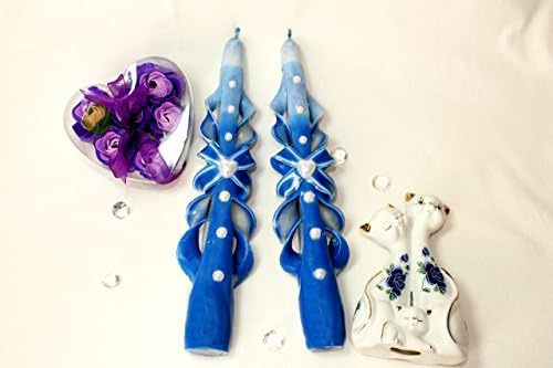 Taper blue carved candles, wedding decor. Unique candles, unity candles, candle set, wedding candles. Buy candles. Copyrights candles.