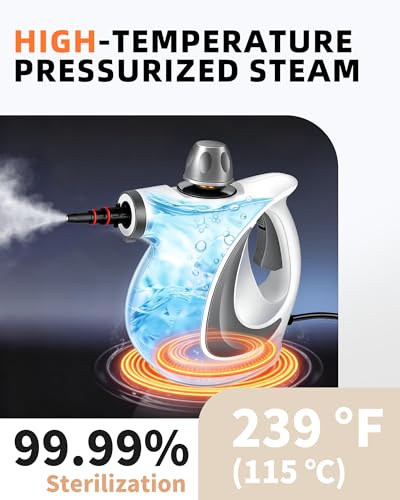 Pressurized Handheld Steam Cleaner for home with 12pcs Accessories & Safety Lock – Multi-Surface Natural Deep Steamer for Cleaning Car, Furniture, Floor, Upholstery, Tile, Grout, Windows (Dark Grey)
