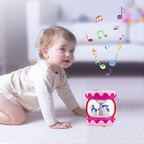 WISHTIME Baby Musical Drum Toy - Educational Learning Toy for Baby Electronic Drum Instruments with Lights for 1 2 3 Year Old Toddlers Kids Boys and Girls(Pink)