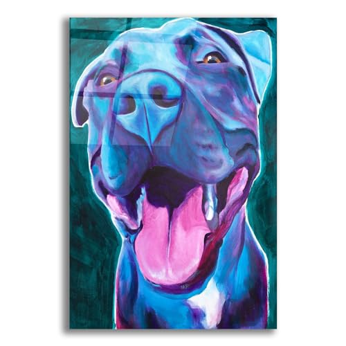 Epic Art 'Pit Bull - Sky Blue' by Dawg Painter, Acrylic Glass Wall Art, 12"x16"